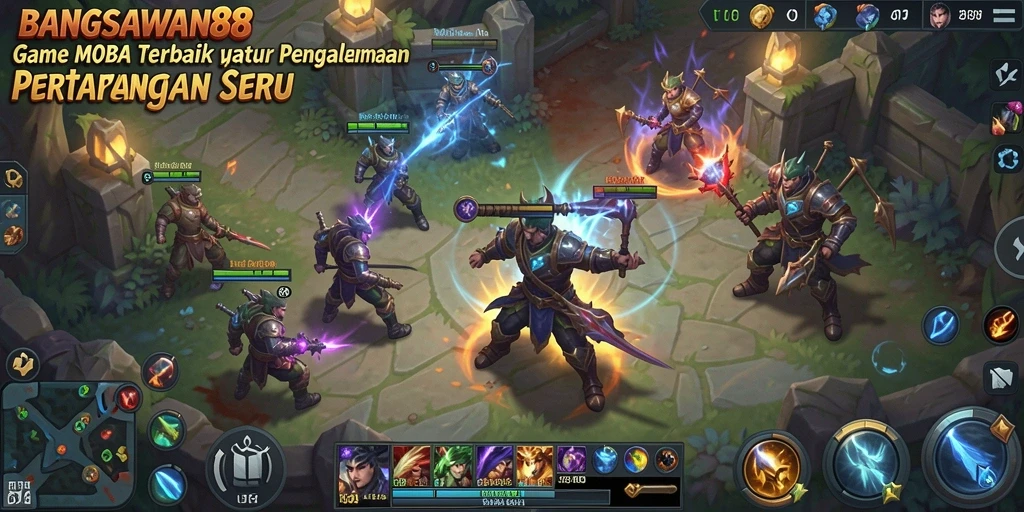 Screenshot BANGSAWAN88 menampilkan aksi pertarungan seru di arena MOBA.