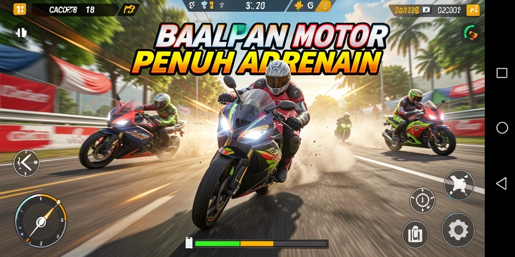 Tampilan gameplay CACOR78 dengan aksi balapan motor yang mendebarkan.