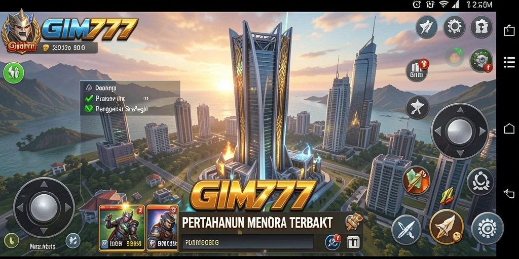 Screenshot utama GIM777 menunjukkan tampilan aksi menara dalam Tower Defense.