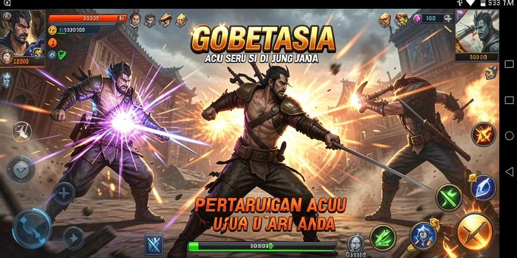 Screenshot GOBETASIA menampilkan pertarungan aksi yang mendebarkan.