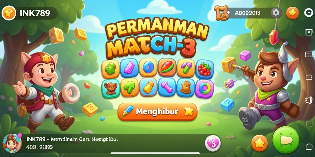 Screenshot gameplay INK789 menunjukkan keseruan mencocokkan permata berwarna.