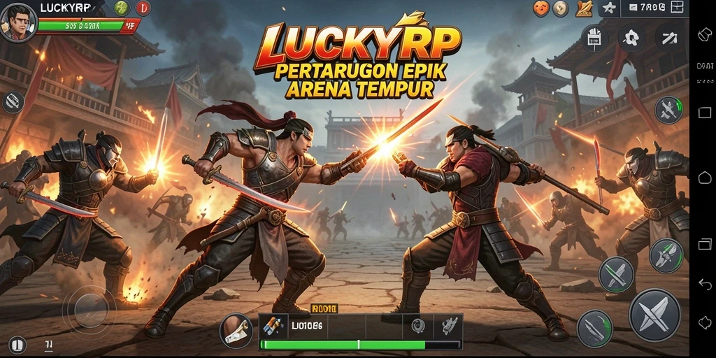 Menampilkan aksi seru di arena pertarungan LUCKYRP.