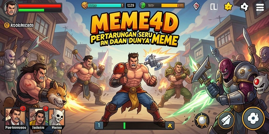Gameplay intense dengan karakter meme beraksi.