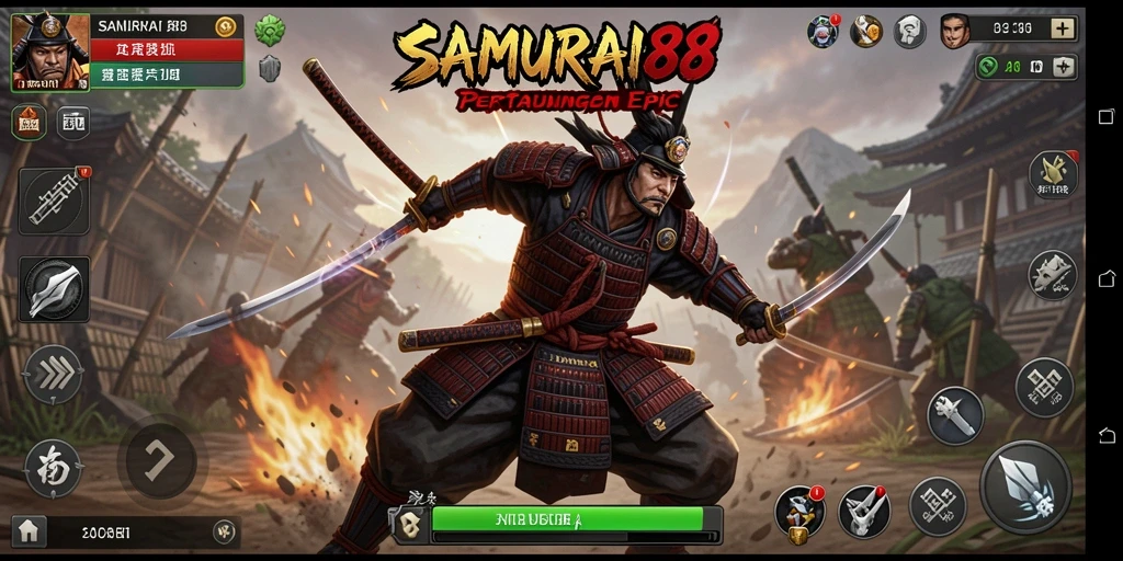 Tampilan gameplay <strong>SAMURAI88</strong> dengan pertarungan seru dan aksi mendebarkan.