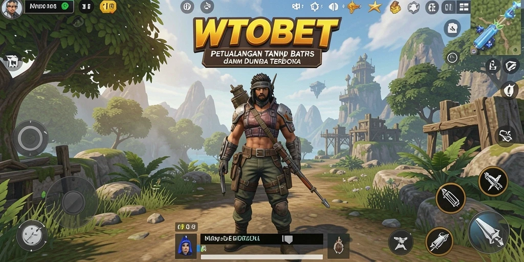 Screenshot utama WTOBET menunjukkan eksplorasi dunia terbuka yang luas.